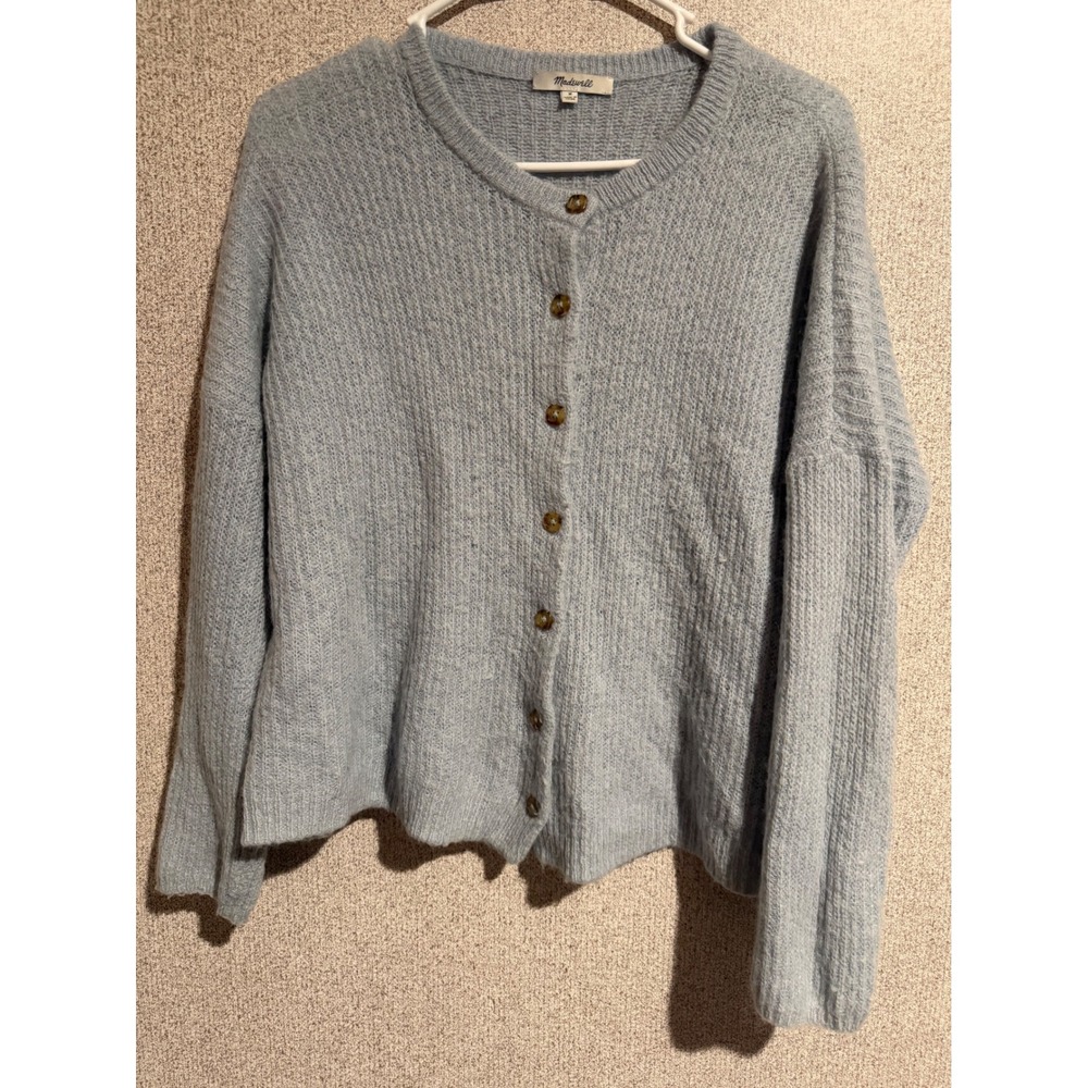 Madewell Womens Light Blue Button Front Ribbed Knit Cardigan Sweater Size M
